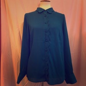 Teal Scalloped Button Up